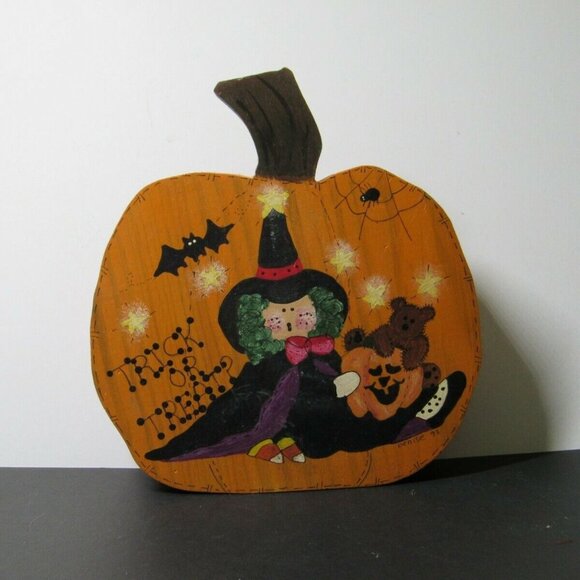 Halloween Shelf Decoration Tole Painted Pumpkin Wi - Picture 1 of 5